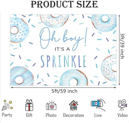 Donut Sprinkle Baby Shower Backdrop for Boy Blue Confetti Sprinkle Photography Background Oh Boy Donut Baby Shower Cake Dessert Table Decorations Photo Booth Props (5x3ft)