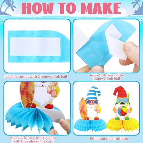 12 Pcs Summer Party Decorations Beach Honeycomb Centerpiece Summer Pool Table Topper Gnome Pineapple Flamingo Slipper Tropical Hawaii Table Centerpiece Decoration for Birthday Party Favor