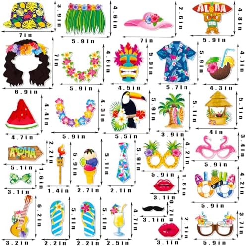 Luau Party Decorations, Tumwisk 30PCS Hawaiian Photo Booth Props Kit, Tropical Aloha Themed Paper Selfie Prop for Birthday Beach Pool Party