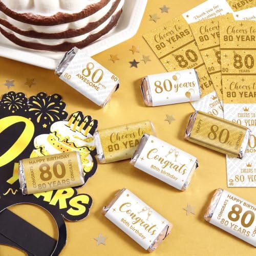 Tenare 90 Pcs 80th Birthday Candy Wrappers, White and Gold Stickers