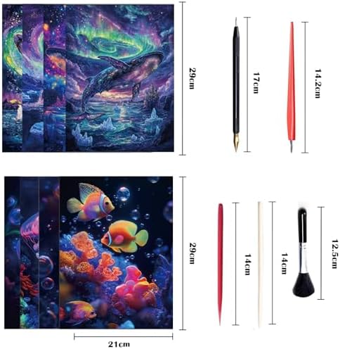 Georgie Porgy Scratch Paper Art Set for Kids Adults Magic Rainbow Scratchboards for DIY Arts and Crafts Kits Christmas Birthday Gift with Scratching Tools Kit (A4-Noctilucent Whale + Sea World)