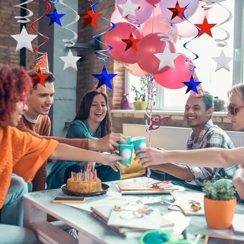 BEISHIDA Red Blue Silver Star Hanging Swirl Decorations,July 4th Hanging Party Supplies for 250th Anniversary Graduation Wedding Baby Shower Birthday Party Decorations,Pack of 15