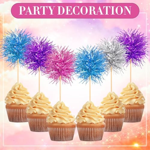 Chinco 100 Pcs Cupcake Toppers Classic,Pink, Purple, Silver, Blue