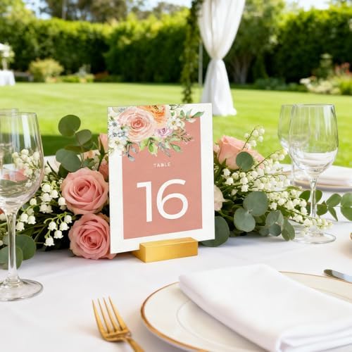 15 Pieces Gold Wood Table Number Stands Wood Place Card Holders Picture Holder Acrylic Sign Holders for Ceremony Birthday Party Home Decoration