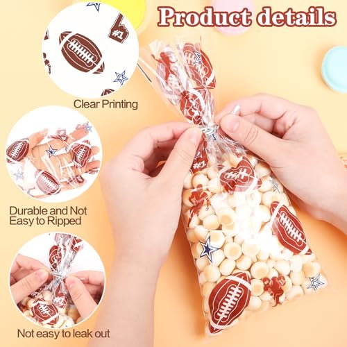 FOIMAS Football Cellophane Treat Bags,150pcs Football Candy Treat Bag Party Favor Goodie Bags for Football Party Favor Supply
