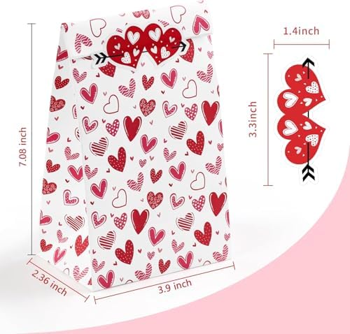Valentines Bags - 24 PCS Valentines Gift Bags for Class School,Valentine Treat Bags with Stickers -Valentine Goodie Bags for Kids | Valentine's Day Gifts for Kids -Valentine's Decorations Party Favors
