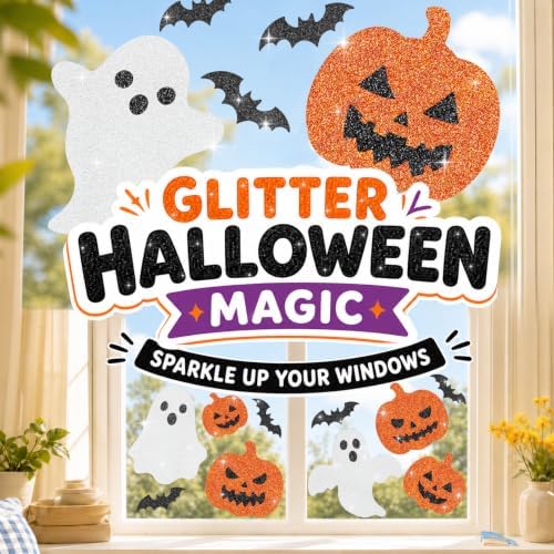 Glitter Halloween Window Clings Decor, Cute Ghost Pumpkin Stickers Decals
