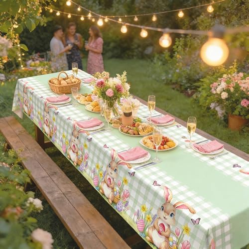 3 Pack Easter Bunny Tablecloth, Disposable Plastic Easter Table Decorations for Spring Party, Easter Decorations for Home, 54x108 Inch
