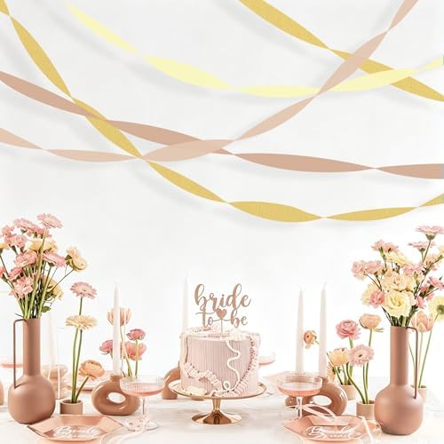 8 Rolls Crepe Paper Streamers, Pink and Gold Streamers Party Decorations for Wedding Girl Birthday Bachelorette Bridal Shower and Locally Grown Baby Shower
