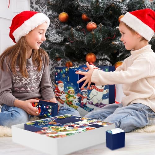 JWSCYSY 2026 Christmas Advent Calendar Box Set DIY - 24 Empty Surprise Gift Boxes with Number Stickers to Fill, Countdown Calendar for Kids Family Holiday Christmas Decorations (Blue)