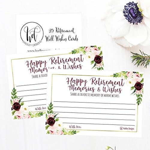 Hadley Designs 25 Floral Retirement Party Advice, Well Wish Card for Men or Women, Decoration Happy Retiree Celebration Gift, Bucket List Wish Jar and Personalized Retired Centerpiece