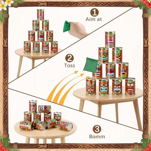 Bean Bag Toss Game Tin Cans Carnival Set,Tiki Style