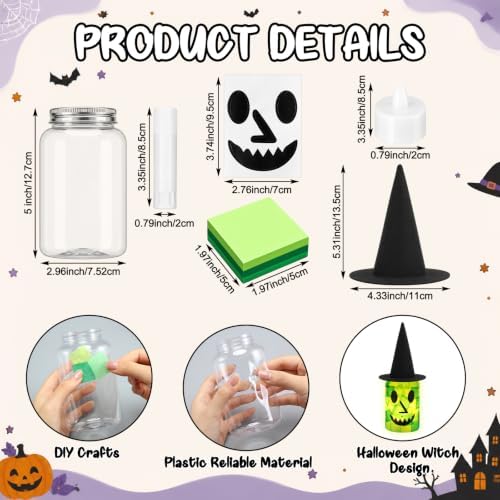 Qinyoung 12 Pcs Halloween Witch Crafts Witch Mason Jars with LED Light