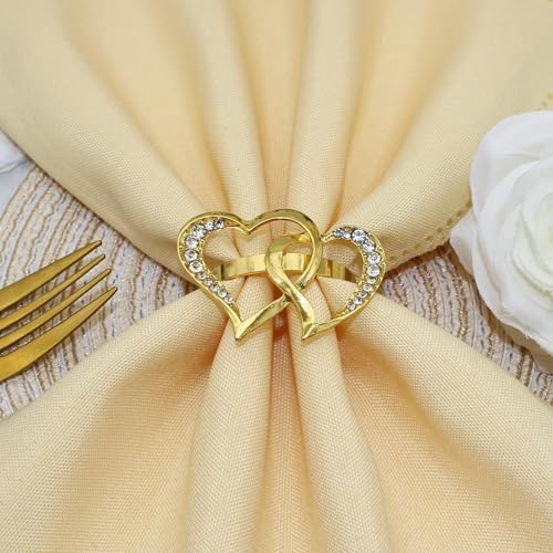 Gold Love Heart Napkin Rings Set of 6, Metal Valentine's Day Napkin Holders, Valentine's Day Decors Mother's Day Wedding Dinner Home Table Decorations Party Supplies
