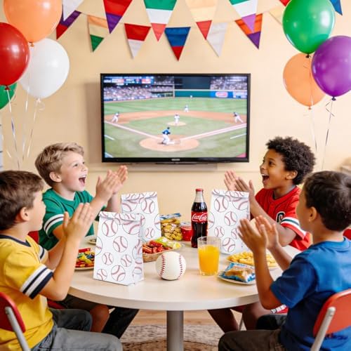 FEBSNOW 20Pcs Baseball Paper Gift Bags with Stickers for Sport Party Favors