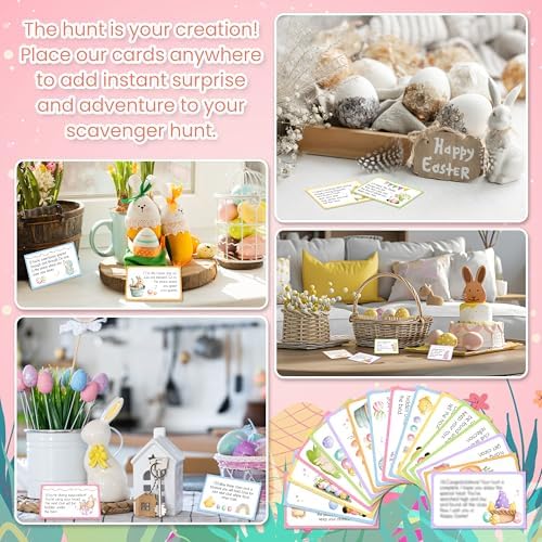 Easter Scavenger Hunt Game, Easter Gnome Treasure Hunt Clue Cards with Envelopes, Easter Egg Hunt Party Game for Adults and Family, Indoor Outdoor Activities – A01
