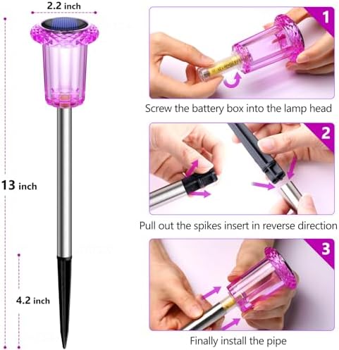 10 Pack Solar Lights Outdoor Waterproof LED Pink Pathway Lighting