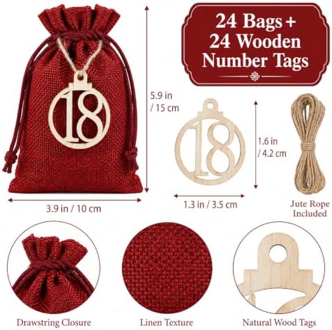 LIHAO 24 Days Advent Calendar 2026 Christmas Drawstring Gift Bag Pouches