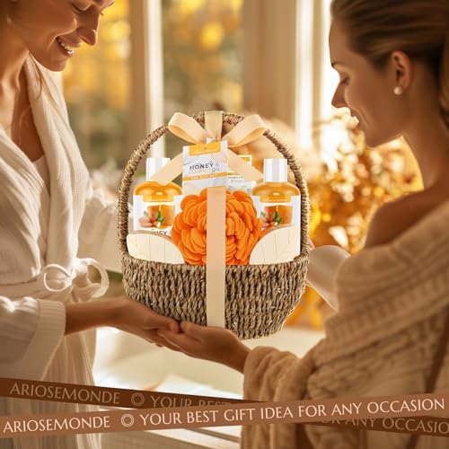 Bath Spa Gift Basket, Honey Almond 8pcs Bath & Body Gift Set for Women