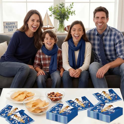 40 Pcs Happy Fathers Day Napkins - 6.5 Inch Blue Father Days Paper Napkins, 3-Ply Disposable Dad Day Cocktail Napkin Hand Towel Set for Happy Father's Day Party Supplies Table Decorations Favors