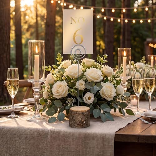 20 Pcs Wood Place Card Holders, Rustic Wood Table Number Holders Stands and 30 Pcs Kraft Place Cards, Wooden Name Cards Photo Holders for Wedding Party Sign Food Cards Label