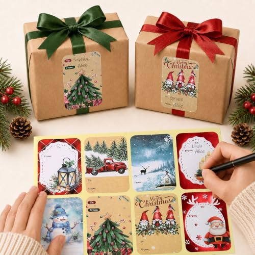 120 PCS 8 Designs Christmas Gift Tag Stickers, Self Adhesive Labels