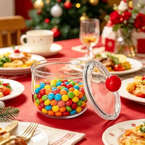 Woozettn 30 oz Clear Candy Jar with Lid,Cute Plastic Cookie Storage Jar,Airtight Candy Storage Containers for Kitchen Office Party Tea Coffee Snacks