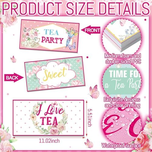 Beeveer 24 Designs Tea Party Photo Booth Props, Double Sided PVC Signs