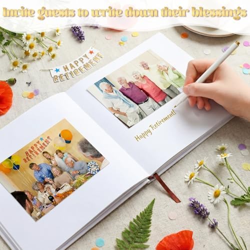 Retirement Guest Book with 2 Markers 8.7'' Square, White, Floral