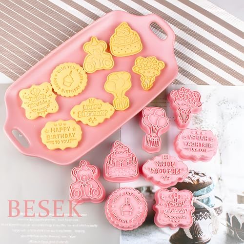 BESEK 8PCS Birthday Cookie Cutters, Birthday Party Cookie Cutter - 8 Shaped Cookie Cutter, Baking Tool for Homemaking Cookie