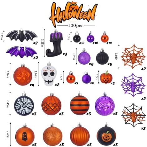 100 Pcs Halloween Ornaments for Tree Decorations, Shatterproof