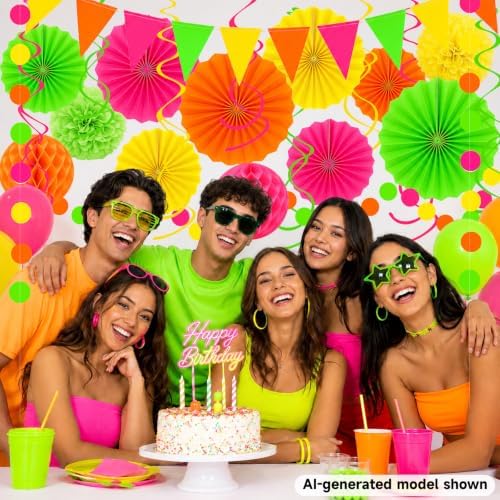24 Pcs Neon Party Decorations Glow in the Dark Party Supplies