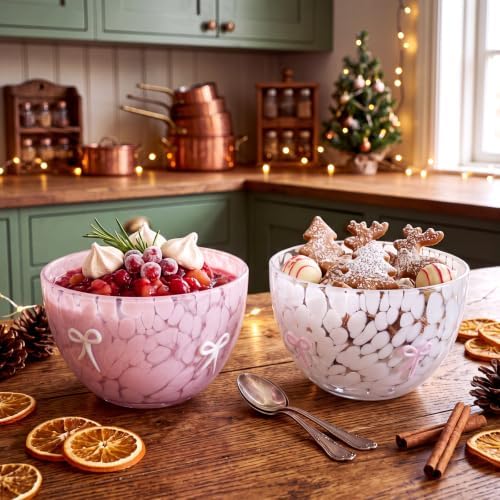 FoldTier Snack Bowl, 14oz Clear Glass Candy Dessert Bowls with Design, Serving Bowls for Gifts Party Favors Table Decoration Supplies (2 Pcs,Bow)