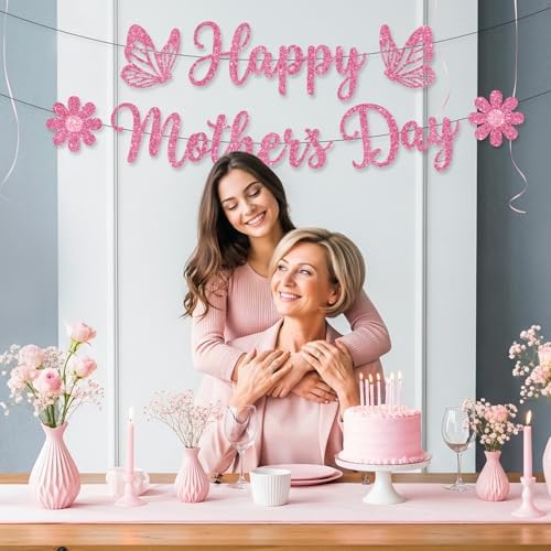 Mothers Day Banner Decorations, Happy Mothers Day Banner, Glitter Mother's Day Banner Mother's Day Decorations for Party Supplies