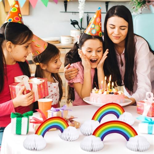 JULMELON 6Pcs Rainbow Party Decorations, Honeycomb Centerpieces for Tables