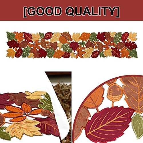 OWENIE Leaves Fall Table Runner, Fall Decor for Home, Thanksgiving Runner, 13 Inch x 70 Inch, Embroidered Harvest Maple Leaf Decoration for Autumn, Applique Dresser Scarf