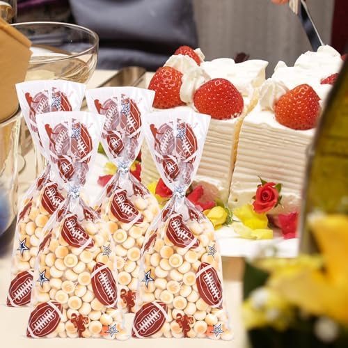 FOIMAS Football Cellophane Treat Bags,150pcs Football Candy Treat Bag Party Favor Goodie Bags for Football Party Favor Supply