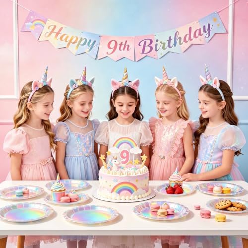 NatNarr 30 Pack Iridescent Plates, 9" Holographic Dessert Cake Plates