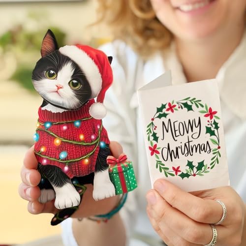 Freshcut Paper Pop Up Cards, Mini Christmas Kitten, 6 Inch Mini Sized 3D Cat Gifts, Popup Greeting Card, Christmas Cards, Holiday Card, Blank Notecard & Envelope