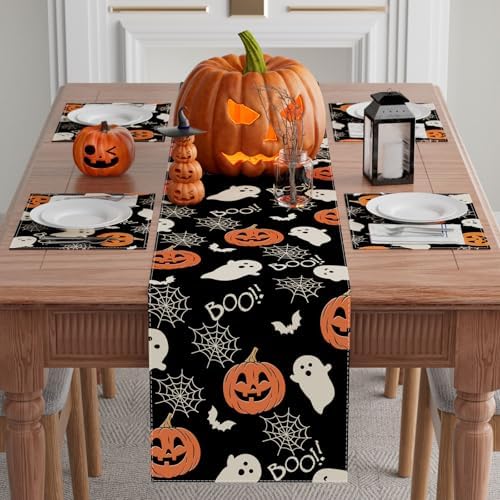 XCHI Halloween Ghost Pumpkin Table Runner for Table Decoration 13x72 Inch