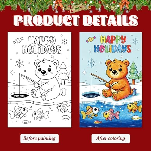 Whaline 24 Packs Winter Christmas Color Your Own Cards Greeting Card DIY Coloring Cartoon Animal Note Cards with Envelopes and Stickers for Xmas Holiday Baby Shower Student Crafts