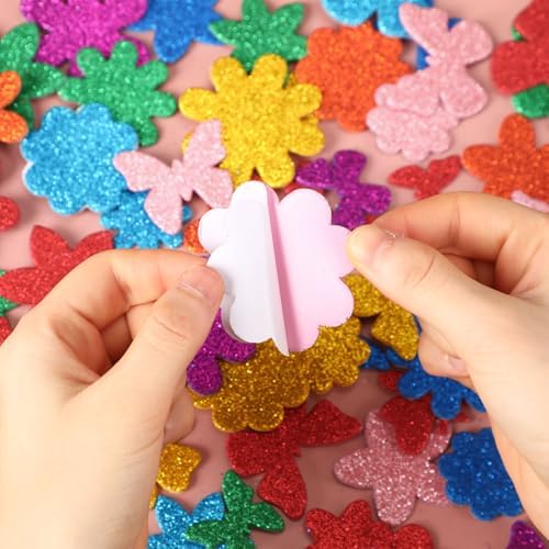 JULBEAR 300Pcs Spring Flower Butterfly Foam Stickers for DIY Crafts