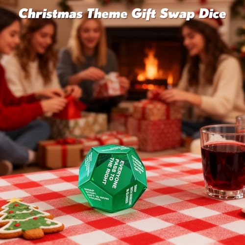 Santa Swap Gift Exchange Dice, Xmas Stocking Stuffers 2025, Exchange Game, 12 Sided Dice for Holiday Parties, Family Gatherings & Office Events with Themed Gameplay Actions