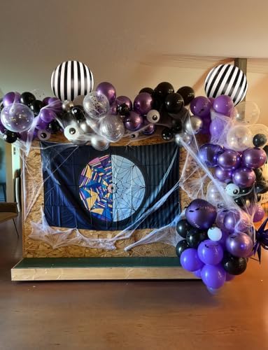 Halloween Balloon Garland Arch Kit, 135PCS Nightmare Theme Balloons,Purple Black Silver Balloons with Foil Starburst Balloon for Spooky Party, Dark Style Birthday, Gothic Theme Party Decor