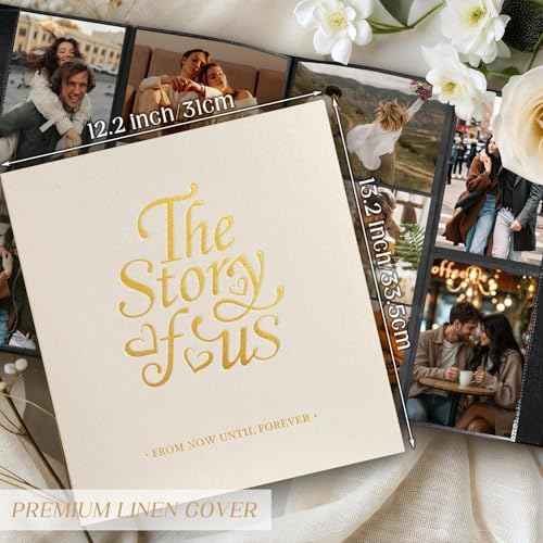 Lanpn Couple Photo Album 4x6 600 Pockets - The Story of Us, Linen Large Wedding Anniversary Picture Albums Book Horizontal Vertical Photo for Newlywed Engagement Love Stories Valentine's Day (Beige)