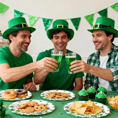 25 Pcs Green Shamrock Paper Plates, 12 Inch Oval Disposable Dinner Plates, Heavy Duty Grease Resistant Party Plates for Earth Day, Spring Picnic, Garden Party, Classroom Events
