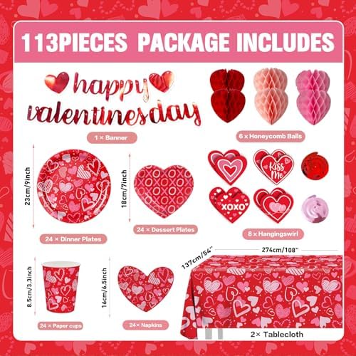 Valentine Day Decorations Plates Napkins Party Supplies Tableware Set