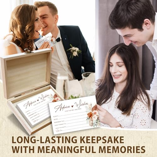 Boho Advice and Wishes for the Mr and Mrs - 50 Packs Wedding Advice Cards Bridal Shower Game Cards with Box Reception Guest Book for Bride Groom Newlywed Engagement Party Decoration -A08
