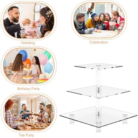 Clear Square Cupcake Stand 3 Tier Acrylic Cupcake Display Tower with Base