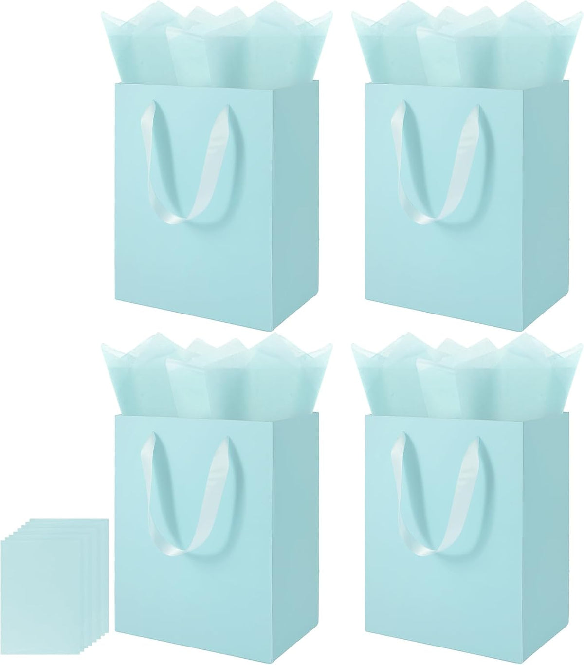 Epoesch 4 Pack Sky Blue Gift Bags with Handles and 8 Tissue Papers
